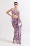 Buy_OMAL SINDWANI_Purple Georgette Printed Marble Hand Embroidered Blouse And Draped Skirt Set _at_Aza_Fashions