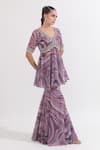 Buy_OMAL SINDWANI_Purple Georgette Printed Marble V Neck Kurta And Gharara Set _Online_at_Aza_Fashions