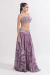 OMAL SINDWANI_Purple Georgette Printed Marble Straight Neck Lehenga With Sleeveless Blouse _Online_at_Aza_Fashions