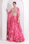 Buy_OMAL SINDWANI_Pink Satin Georgette Printed Marble Sweetheart Cape Lehenga Set _at_Aza_Fashions