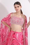 Buy_OMAL SINDWANI_Pink Satin Georgette Printed Marble Sweetheart Cape Lehenga Set _Online_at_Aza_Fashions