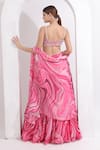 Shop_OMAL SINDWANI_Pink Satin Georgette Printed Marble Sweetheart Cape Lehenga Set _at_Aza_Fashions