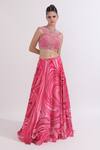 Buy_OMAL SINDWANI_Pink Satin Georgette Hand Embroidery Marble High Neck Print Lehenga With Blouse _Online_at_Aza_Fashions