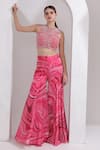 Buy_OMAL SINDWANI_Pink Satin Georgette Printed Marble Halter Pattern Blouse And Gharara Set _at_Aza_Fashions