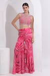 Buy_OMAL SINDWANI_Pink Satin Georgette Printed Marble Halter Pattern Blouse And Gharara Set 