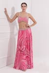 Buy_OMAL SINDWANI_Pink Satin Georgette Printed Marble V Neck Skirt With Blouse _at_Aza_Fashions