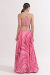 Shop_OMAL SINDWANI_Pink Satin Georgette Printed Marble V Neck Skirt With Blouse _at_Aza_Fashions