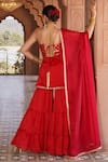 Shop_Monk & Mei_Red Satin Georgette Woven Sabrina Rafflesia Brocade Short Kurta Sharara Set _at_Aza_Fashions