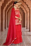 Buy_Monk & Mei_Red Satin Georgette Woven Sabrina Rafflesia Brocade Short Kurta Sharara Set 