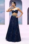 Buy_Silky Bindra x AZA_Blue Georgette Embroidered Sequins Arsh Ruched Blouse Tiered Lehenga Set_Online
