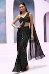 Buy_Silky Bindra x AZA_Black Georgette Embroidered Sequins Kylo Pre-draped Saree With Ruched Blouse _Online_at_Aza_Fashions