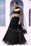 Buy_Silky Bindra x AZA_Black Soft Net Embroidered Beads Square Esra Cloud Patch Lehenga Set_at_Aza_Fashions