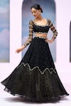 Buy_Silky Bindra x AZA_Black Soft Net Embroidered Beads Square Esra Cloud Patch Lehenga Set_Online_at_Aza_Fashions