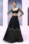 Shop_Silky Bindra x AZA_Black Soft Net Embroidered Beads Square Esra Cloud Patch Lehenga Set_Online_at_Aza_Fashions