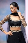 Shop_Silky Bindra x AZA_Black Soft Net Embroidered Beads Square Esra Cloud Patch Lehenga Set_at_Aza_Fashions