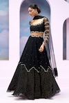 Shop_Silky Bindra x AZA_Black Soft Net Embroidered Beads Square Esra Cloud Patch Lehenga Set