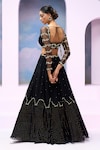 Silky Bindra x AZA_Black Soft Net Embroidered Beads Square Esra Cloud Patch Lehenga Set_Online