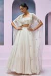 Shop_Silky Bindra x AZA_Ivory Organza Embroidered Mirror Blouse Square Chaandni Cape Lehenga Set _Online_at_Aza_Fashions