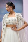 Shop_Silky Bindra x AZA_Ivory Organza Embroidered Mirror Blouse Square Chaandni Cape Lehenga Set _at_Aza_Fashions