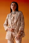 Shop_Twenty Nine_Pink Tissue Embroidered Mirror Notched Lapel Work Scalloped Coat Jacket _Online_at_Aza_Fashions