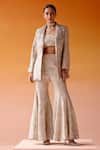 Twenty Nine_Ivory Georgette Embroidered Mirror Notched Lapel Scalloped Coat Jacket _Online_at_Aza_Fashions