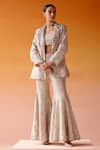 Buy_Twenty Nine_Ivory Georgette Embroidered Mirror Notched Lapel Scalloped Coat Jacket _Online_at_Aza_Fashions