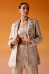Shop_Twenty Nine_Ivory Georgette Embroidered Mirror Notched Lapel Scalloped Coat Jacket _Online_at_Aza_Fashions