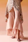 Twenty Nine_Pink Tissue Embellished Mirror Mandarin Long Asymmetric Embroidered Jacket _Online_at_Aza_Fashions