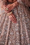 Buy_Kalighata_Brown Organza Hand Embroidered Floral Turquiose Bridal Lehenga Set _Online_at_Aza_Fashions