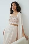 Lavanya Ahuja_Pink Georgette Embroidered Floral Square Neck Flared Sleeve Cape Pant Set _Online_at_Aza_Fashions