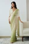 Buy_Lavanya Ahuja_Ivory Saree Organza Embroidered Beads V Neck Pre-stitched With Blouse _at_Aza_Fashions