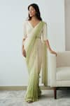 Shop_Lavanya Ahuja_Ivory Saree Organza Embroidered Beads V Neck Pre-stitched With Blouse _at_Aza_Fashions