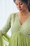 Shop_Lavanya Ahuja_Green Georgette Embroidered Beads V Neck Yoke Kurta Sharara Set 