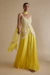 Buy_Keith Gomes_Yellow Georgette Embroidery Sequin V Neck Leaf Kurta Palazzo Set _at_Aza_Fashions