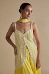 Shop_Keith Gomes_Yellow Georgette Embroidery Sequin V Neck Leaf Kurta Palazzo Set _Online_at_Aza_Fashions