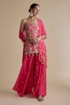 Buy_Keith Gomes_Pink Silk Organza Embellished Cutdana Sweetheart Kurta Palazzo Set _at_Aza_Fashions