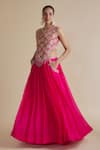 Buy_Keith Gomes_Pink Silk Organza Embroidery Cutdana Round Sequin Embellished Blouse And Skirt Set _at_Aza_Fashions