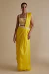 Buy_Keith Gomes_Yellow Raw Silk Embellished Glass Bead Waistband Pre-draped Saree With Blouse _at_Aza_Fashions