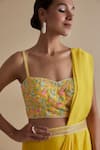 Keith Gomes_Yellow Raw Silk Embellished Glass Bead Waistband Pre-draped Saree With Blouse _Online_at_Aza_Fashions