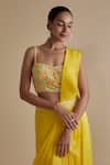 Buy_Keith Gomes_Yellow Raw Silk Embellished Glass Bead Waistband Pre-draped Saree With Blouse _Online_at_Aza_Fashions