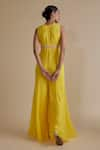 Shop_Keith Gomes_Yellow Georgette Embellished Glass Bead Blunt V Neck Jumpsuit _at_Aza_Fashions