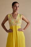 Buy_Keith Gomes_Yellow Georgette Embellished Glass Bead Blunt V Neck Jumpsuit _Online_at_Aza_Fashions