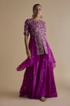 Buy_Keith Gomes_Purple Silk Organza Embroidery Thread Sequin Work Kurta And Palazzo Set _at_Aza_Fashions