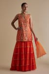 Buy_Keith Gomes_Orange Silk Organza Embellished Sequin Keyhole Kurta Palazzo Set _at_Aza_Fashions