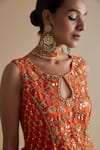 Buy_Keith Gomes_Orange Silk Organza Embellished Sequin Keyhole Kurta Palazzo Set _Online_at_Aza_Fashions