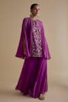 Buy_Keith Gomes_Purple Silk Organza Embroidery Thread Floral Panelled Kurta And Palazzo Set _at_Aza_Fashions