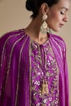 Buy_Keith Gomes_Purple Silk Organza Embroidery Thread Floral Panelled Kurta And Palazzo Set _Online_at_Aza_Fashions