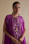 Shop_Keith Gomes_Purple Silk Organza Embroidery Thread Floral Panelled Kurta And Palazzo Set _Online_at_Aza_Fashions