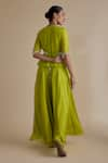 Shop_Keith Gomes_Green Silk Organza Embroidery Bead Scallop Mirror Work Peplum Top And Palazzo Set _at_Aza_Fashions