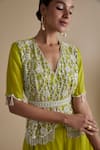 Buy_Keith Gomes_Green Silk Organza Embroidery Bead Scallop Mirror Work Peplum Top And Palazzo Set _Online_at_Aza_Fashions